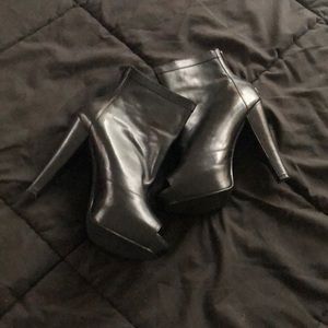 Peep toe leather zip up booties